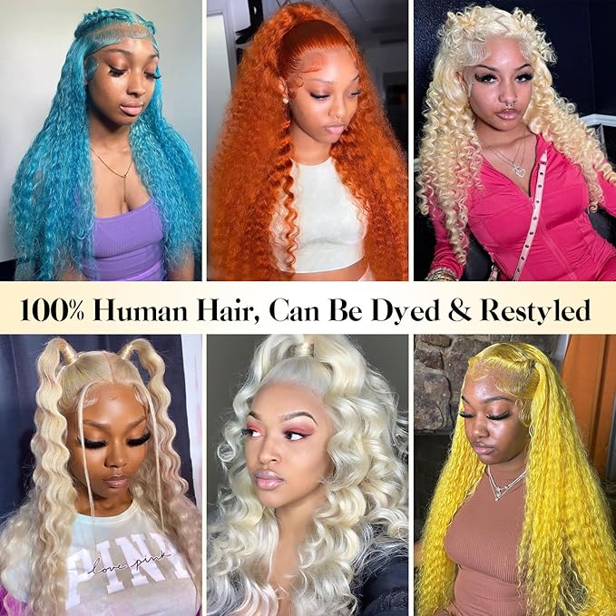 613 Lace Front Wig Human Hair 13x6 Transparent Lace Deep Wave 180 Density Free Part Blonde HD Lace Frontal Wig for Women 28 Inch (13x6 613 Deep Wave Wig, 42 Inch)