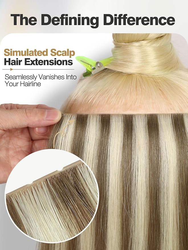 Twin Tab Butterfly Genius Weft Human Hair Extensions Latest Double Invisible Real 100% Remy Human Hair OVO Weft with Micro Bead Simulated Scalp Hair Extensions 100g 7ps 18 Inch 9A/60