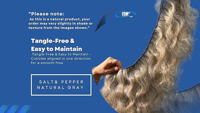 Salt & Pepper/Natural Gray-100% Natural Indian Virgin Raw Hair Extensions.Natural color unprocessed and not treated with any kind of chemicals (10" Wavy Salt & Pepper)