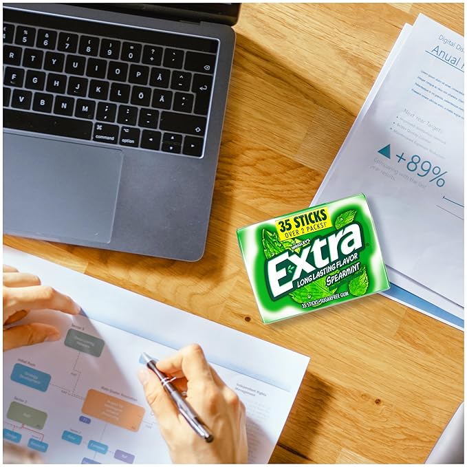 EXTRA Gum Spearmint Stocking Stuffer Christmas Gift, Bulk Chewing Gum Sugar-Free, Mega Pack of 6 with 35 Sticks Each