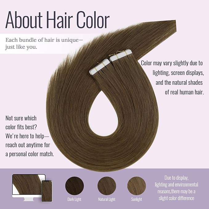 Fshine Tape in Hair Extensions 20 Inch Chocolate Brown Straight Natural Human Hair 20 pcs Skin Weft 50 g Thick Ends,Designed to Boost Volume & Length