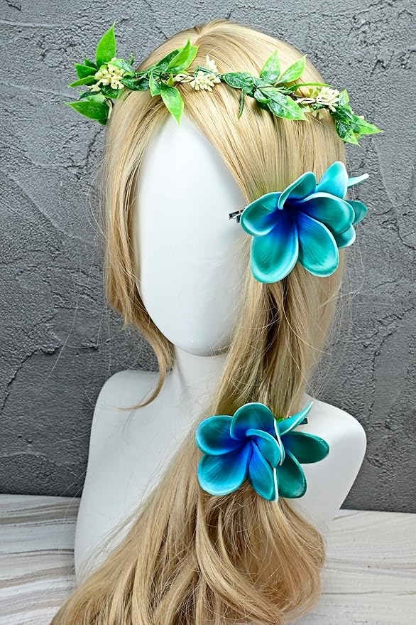 Pack of 2 Real Touch Flowers Hawaiian Flower Hair Clips Plumeria Hibiscus Hair Clips Handmade Hair Accessories for Beach Wedding Bridal Party Mother's Day Women Girls Holiday Gifts (c-837, 2pcs)