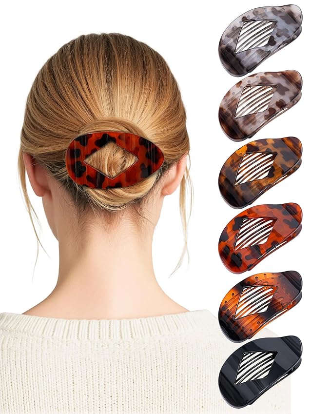 6 PCS Flat Hair Clips for Women - French Medium Flat Claw Clips for Thick Thin Hair, Strong Grip Non Slip Hair Claw Clips for Women Girls
