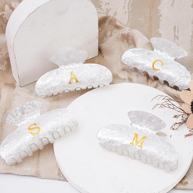 Hair Clips for Women | Monogram Hair Claw Hair Accessory | Personalized Gifts for Women Teen Girl Trendy Stuff | Cute Hair Claws | Gifts for Girls Her Mom Bridesmaid Wife - White,M