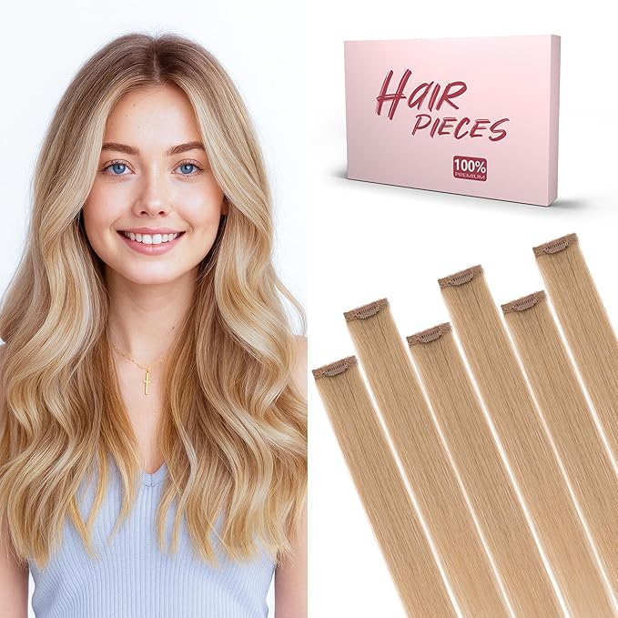 SEGO Single Clip In Hair Extensions Real Human Hair 6 Pcs Individual Clip Ins Remy Straight Soft Seamless Hairpieces for Women -14 Inch #27 Dark Blonde