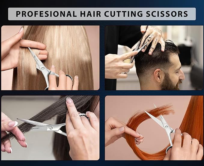 Ruvanti Hair Scissors - Professional Hair Cutting Scissors for Salon & Home Use, Sharp Edge Stainless Steel Barber Scissors, 6.5” Overall lenght with Comfortable & Smooth Grip