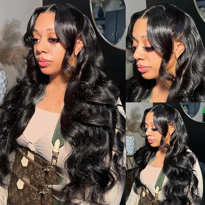 13x6 Body Wave Lace Front Wigs Human Hair Pre Plucked 180 Density Virgin Real Human Wig 3x Longer Lifespan HD Lace Frontal Wigs Human Hair for Women (Natural Black, 26inch)