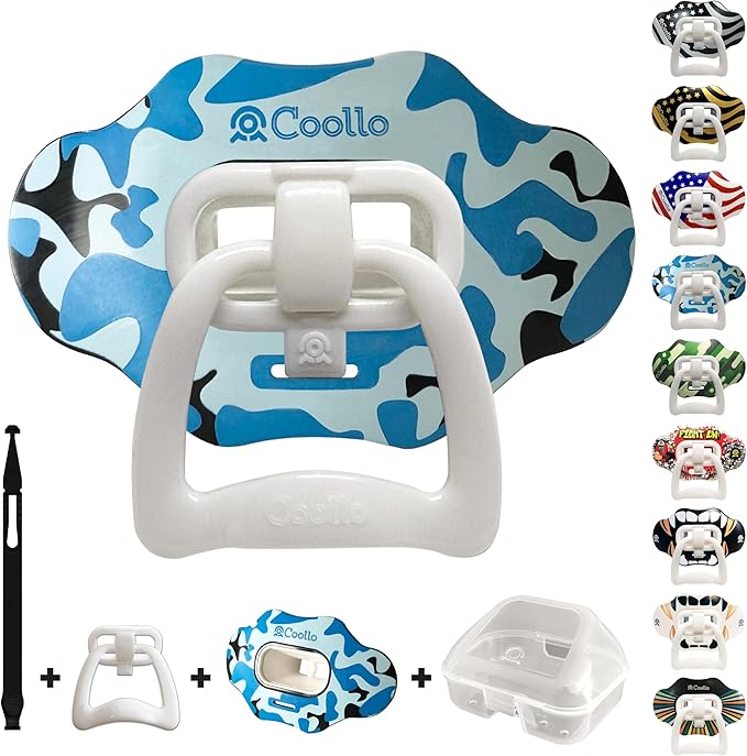 Football Mouth Guard Lip Guard 2-in-1 Transformer Pacifier Football Sports Lip Protector for Adults & Youth USA Flag & Fangs Mouthpiece (Case Included)