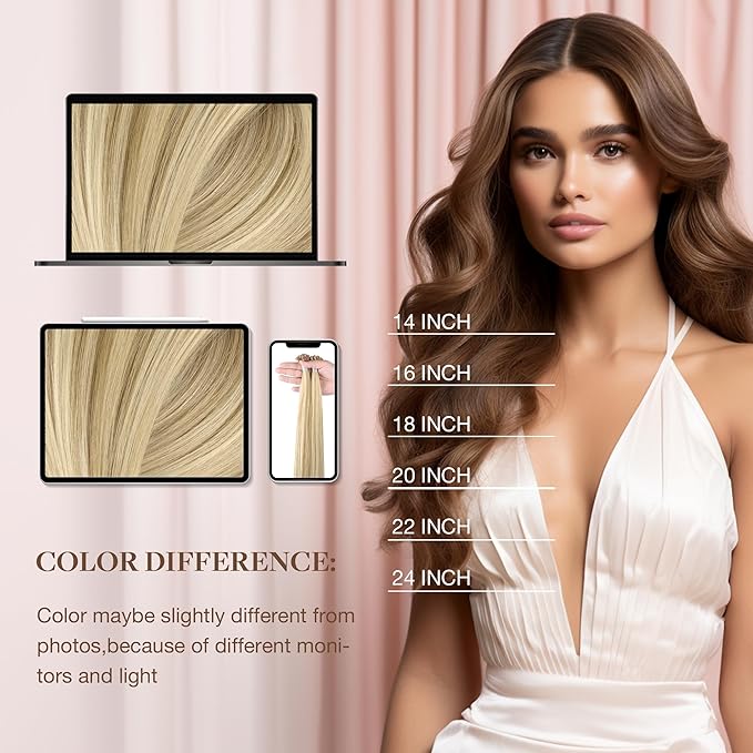 GOO GOO U Tip Hair Extensions, Real Human Hair, 20inch 50g 50S, Hot Fusion, Invisible Remy, 16/22 Light Blonde Highlighted Golden Blonde