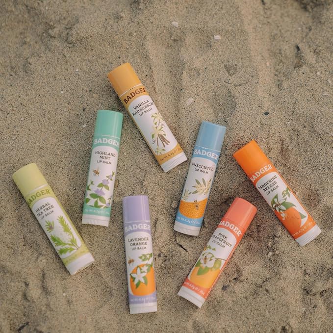 Badger Pink Grapefruit Classic Lip Balm, 100% Organic Lip Balm, Long Lasting Lip Care w/Light Silky Texture, Refreshing & Uplifting, 4 Pack