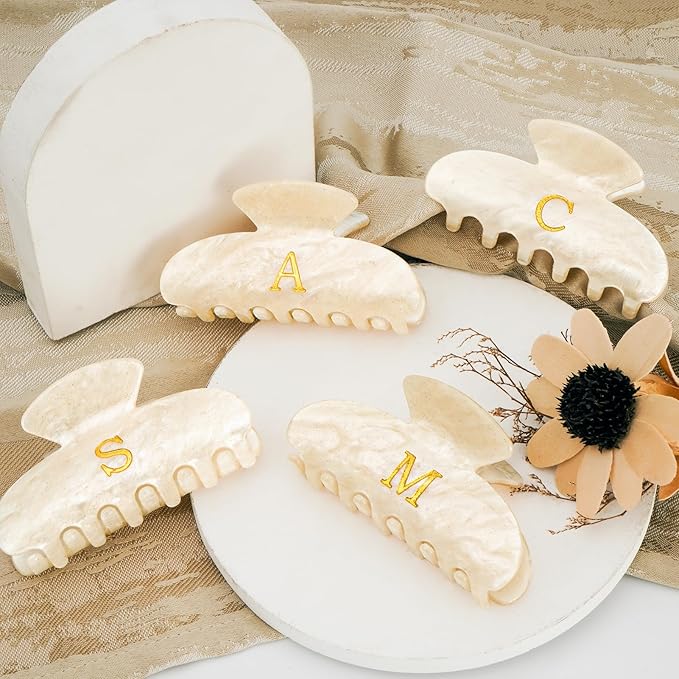 Personalized Cute Hair Clips Initial Claw for Girl Girlfriend Wife Teacher Mom Her 16th 17th 18th Birthday Gifts - Gold,H