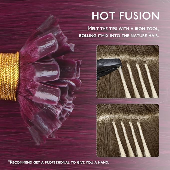 WENNALIFE U Tip Human Hair Extensions - 50g 50s 14 Inch Light Burgundy Remy K Tip - Invisible Straight Keratin Real Human Hair