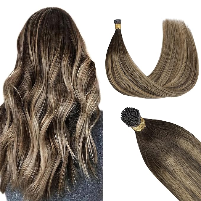 GOO GOO I Tip Hair Extensions, Real Human Hair, 20inch 50g, Cold Fusion I Tip, Invisible Remy, 4/26/4 Balayage Chocolate Brown to Honey Blonde