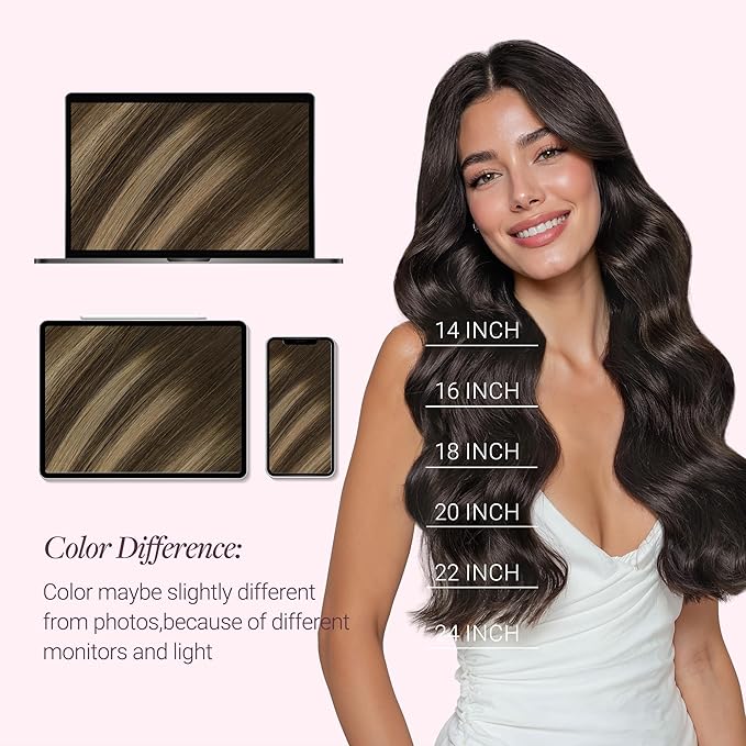 GOO GOO Mini Flat Tip Hair Extensions K Tip, Invisible Hot Fusion Human Hair Extensions, 20inch 50g 63S, 4/27/4 Balayage Chocolate Brown to Caramel Blonde