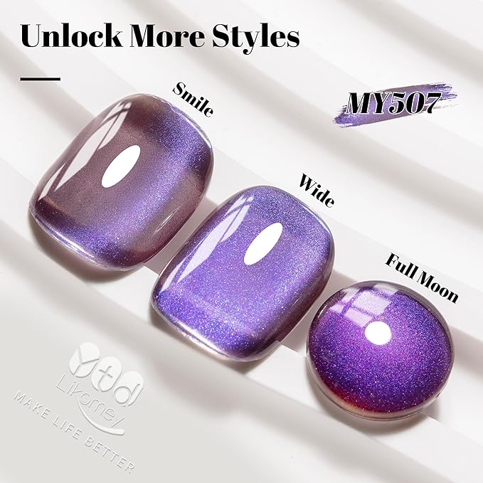 YTD Likomey Cat Eye Gel Nail Polish,High Shine Glass 15ml Mystic Purple Magnetic Glitter Translucent Jelly Salon Home Fall Winter UV Color Varnish with Magnet Stick,HEMA Free TPO Free,MY507