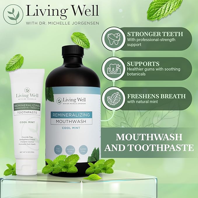 Remineralizing Oral Care Bundle – Mint Toothpaste + Alcohol-Free Mint Mouthwash | Hydroxyapatite & Colloidal Silver | Fluoride-Free, Dentist-Developed | Supports Enamel, Gum Health & Oral Microbiome