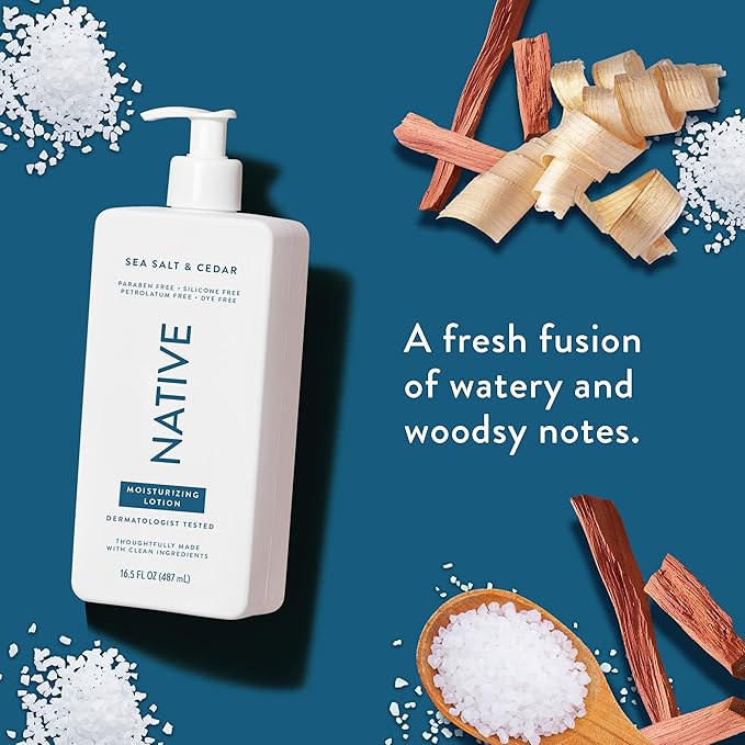 Native Body Lotion Contains Naturally Derived Plant-Based Moisturizers for Women and Men | Restores Dry Skin, Sea Salt & Cedar, 16.5 fl oz