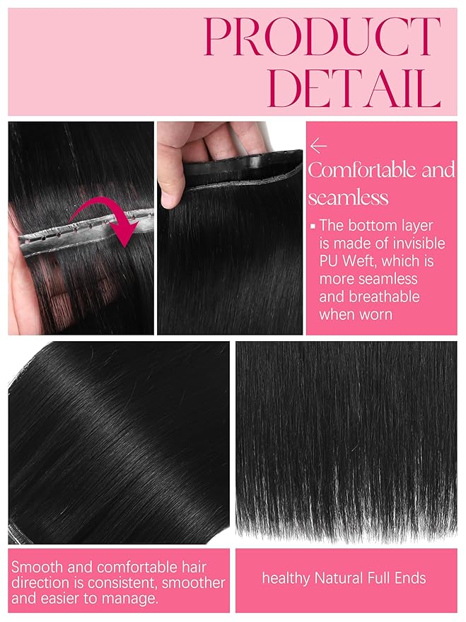 Lacer Double Invisible OVO Remy Hair Extensions 20Inch Glueless Micro Beads Hair Extensions Human Hair Natural Black Butterfly Weft 100 Grams One Piece Tape Width 31.5"