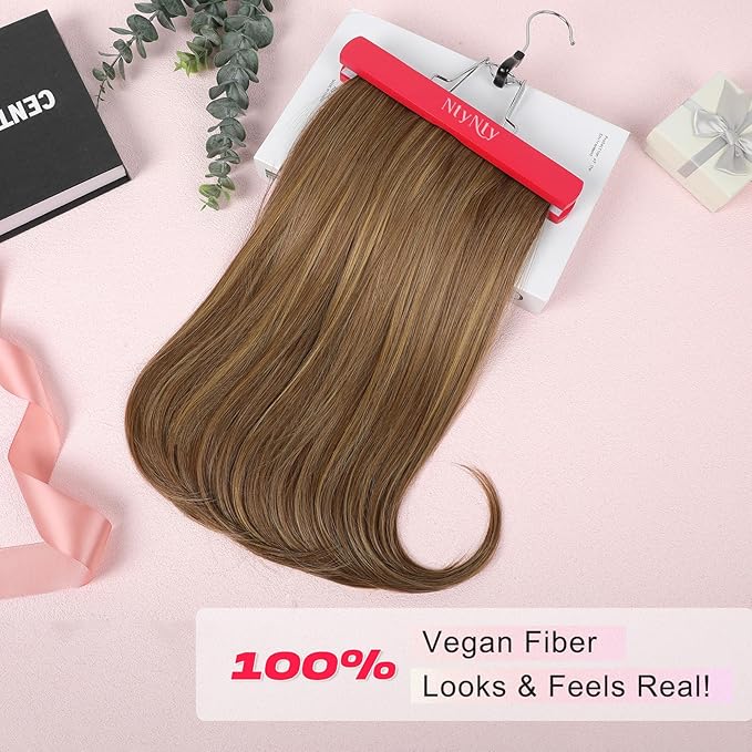 Hair Extensions, 4PCS 18" Clip in Hair Extensions Layered Cut Natural Lightweight Hairpieces with Thinner Softer Invisible Weft for Women - Light Brown with Highlights