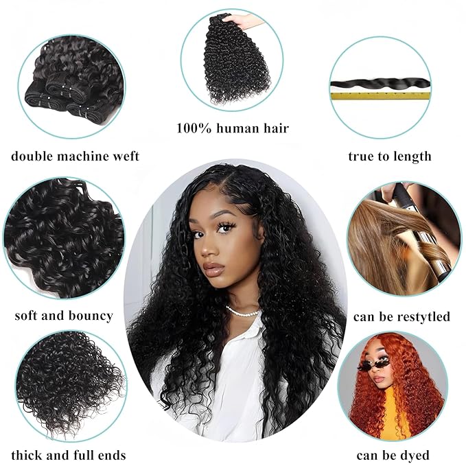 Bundles Human Hair Water Wave 4 Human Hair Bundles 24 26 28 30 Inch 10A Brazilian Virgin Raw Water Wave Bundles for Black Women Wet and Wavy Bundles Long Curly Hair Bundles Deals Natural Black Color