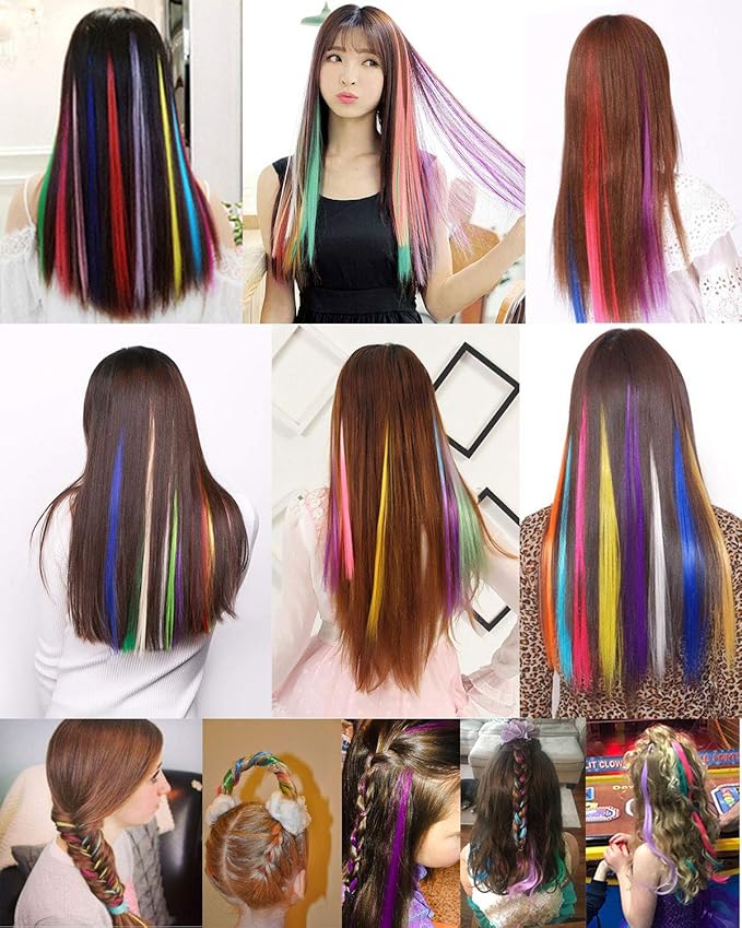Rhyme 9 PCS Colored Hair Extensions Clip In 21 inch Straight Multicolored Hair Extensions Accessories For Girls Women Gift Party Highlights Wig Pieces (Rainbow Color)