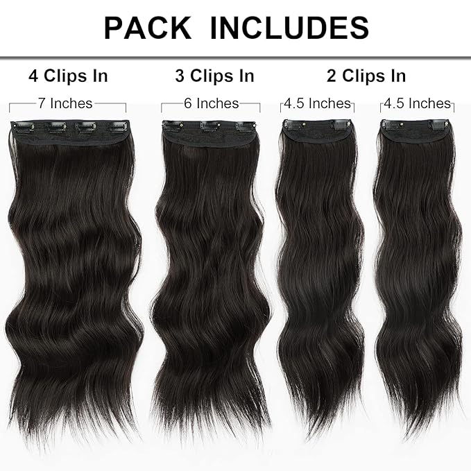 Vigorous Clip in Hair Extensions 20Inch Brown Black Hair Extension 4Pcs Natural & Soft Thick Fiber Double Weft Hairpieces for Women