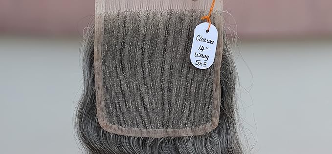 5x5 Closure 14" Salt & Pepper/Natural Gray Transparent Lace Hand Made with 100% Natural Indian Virgin Temple Raw Hair