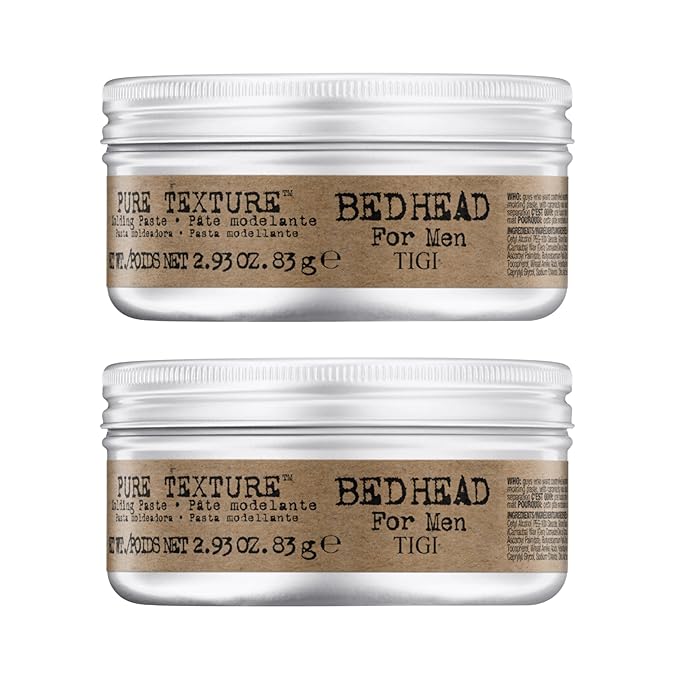 TIGI Bed Head for Men Pure Texture Hair Molding Paste - Use for Texture & Separation - Versatile Cream-to-Paste Fusion - For Men's Hairstyles - Use on Damp & Dry Hair - 2.93 oz (2 Pack)