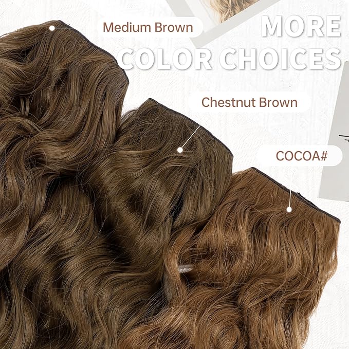 KooKaStyle Invisible Wire Hair Extensions with Transparent Headband Adjustable Size 4 Secure Clips Long Wavy Secret Wire Hairpiece 24 Inch for Women (24 Inch, Chestnut Brown)