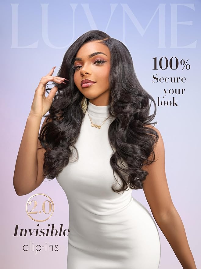 LUVME Invisible Clip in Hair Extensions,24 Inch 2 Pack 220g 12pcs Body Wave Invisible Clip ins Hair Extensions Human Hair Natural Black Hair for Women