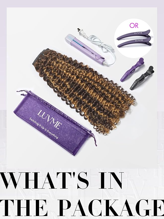 LUVME Clip in Hair Extensions Real Human Hair, Remy Human Hair Extensions Clip ins for Women, #2/27 Extensions, 18inch 135g 9Pcs Kinky Curly Hair