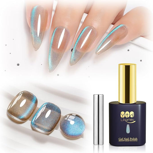 YTD Likomey Crystal Cat Eye Gel Nail Polish,15ml Gray Blue Magnetic Shimmer Shimmer Glitter Translucent Jelly Shiny Salon Home Fall Winter UV Varnish with Magnet Stick,HEMA Free TPO Free,MY515