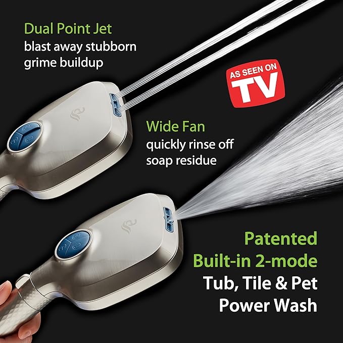6-way High Pressure 82 Spray Mode Filtered Showerhead Combo - Handheld Shower Head Filters Chlorine to Heal Dry Skin, Revive Hair - Dual Power Wash Cleans Tub, Tile, Pets - Hard Water Softener, Nickel