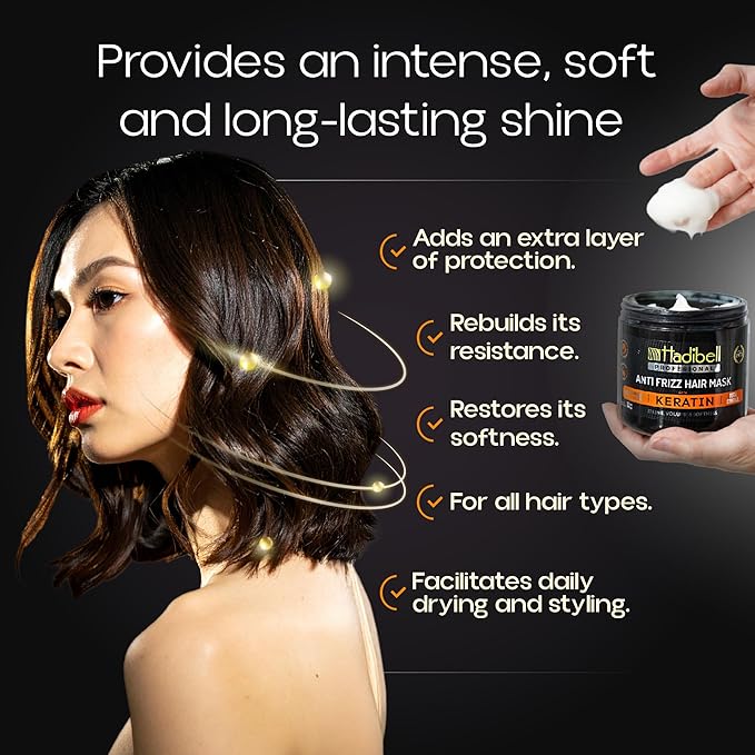 Hadibell Keratin Hair Mask Treatment 13.1 OZ, Deep Hair Care Treatment for Damaged Hair, Boost Hair Growth for Damaged Hair, Nourishing Repair & Frizz Control Mask