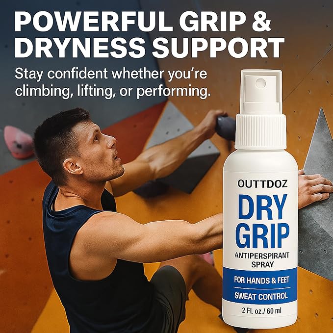 DryGrip Antiperspirant Spray for Hands and Feet – Extra Strength Sweat Control with 15% Aluminum Chloride – Grip Enhancer for Climbing, Gymnastics, Weightlifting, Dance and Sports