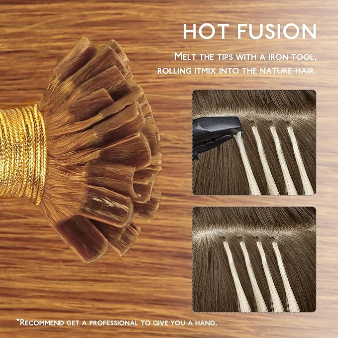 WENNALIFE U Tip Hair Extensions Human Hair, 50g 50s 14 Inch Auburn Ginger Remy Hair K Tip Invisible Straight Keratin Hot Fusion