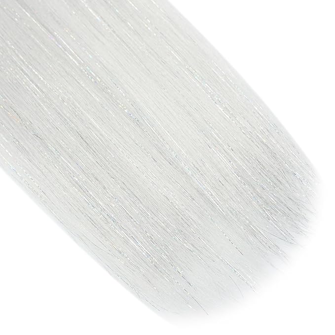 White Hair Extensions for Braids Ponytail Extension 2 Packs, 20 inch Crazy Hair Day Accessories for Women, DIY Festival Wacky Rave Braids,Tinsel Mixed