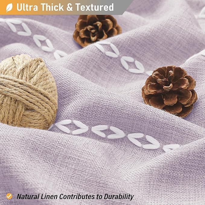 BTTN Extra Long Shower Curtain - 72x84 Long Boho Chic Striped Tassel Linen Fabric Shower Curtain Set with Hook, Tall Modern Farmhouse Cute Heavy Duty Cloth Shower Curtains for Bathroom - Lavender