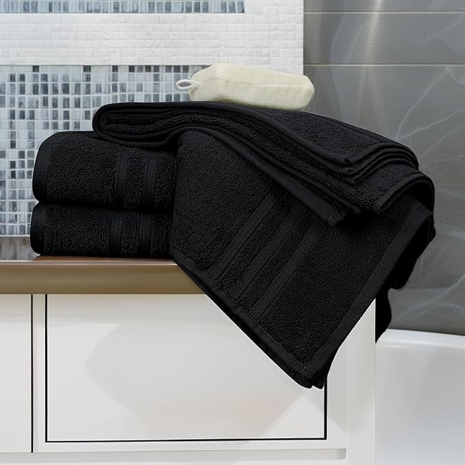 Tens Towels Pack of 4 Soft Bath Towels, 100% Cotton, 27 x 54 Inches, Lightweight & Quick-Dry, Ideal for Daily Bathroom Use, Practical & Comfortable, Black