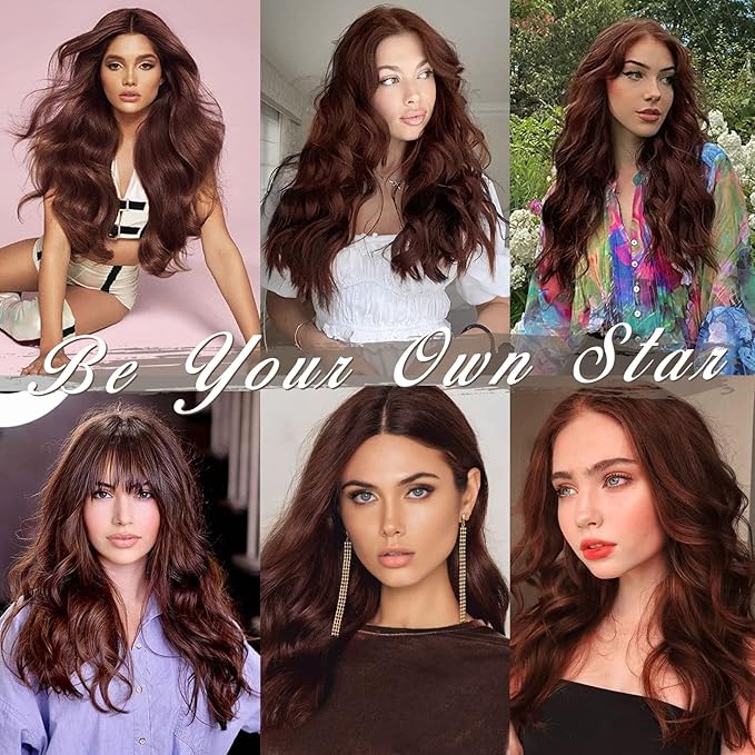 BARSDAR Chestnut Clip in Hair Extensions - 20 Inch Soft Wavy Clip in Hair Extensions for Women - 5PCs Thick Soft Synthetic Natural Looking Hairpieces Daily Party Halloween - Copper Chestnut