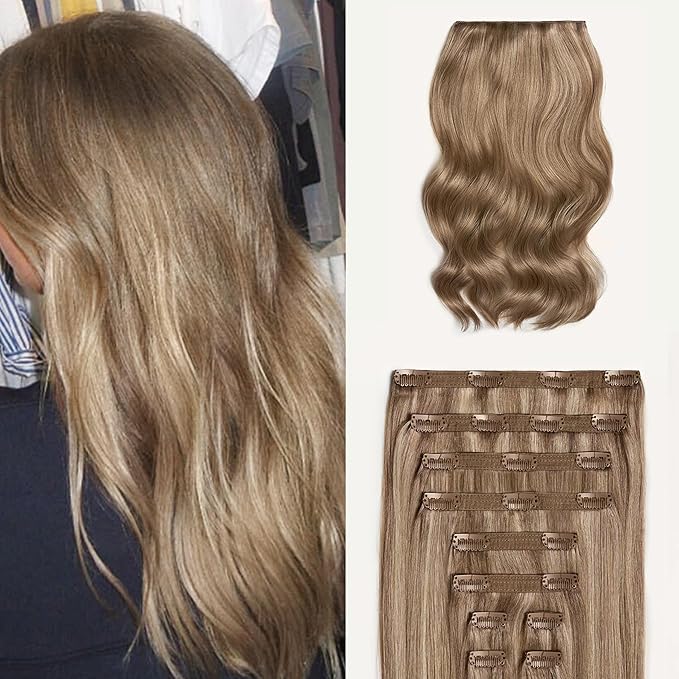 Luxy 100% Remy Human Hair, Classic 160g Clip-In Hair Extensions - 10 Wefts Multi-Dimensional Color for Natural Blending, Adds Volume & Length, Easy Apply & Remove 16" Dimensional Natural Blonde