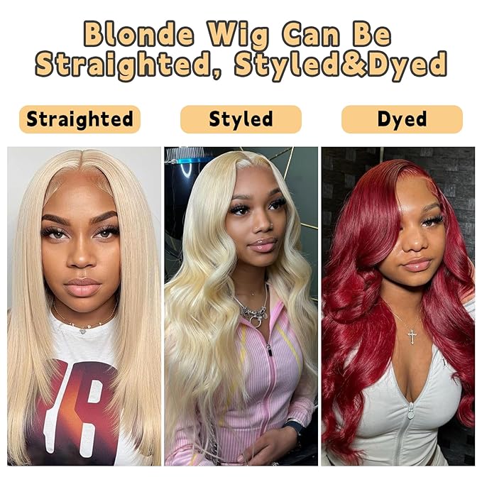 38 Inch 613 Glueless Wigs Human Hair Pre Plucked Pre Cut Blonde Lace Front Wigs 200 Density 4X4 Glueless Wear and Go 613 Body Wave Lace Front Wig Human Hair 613 Wig