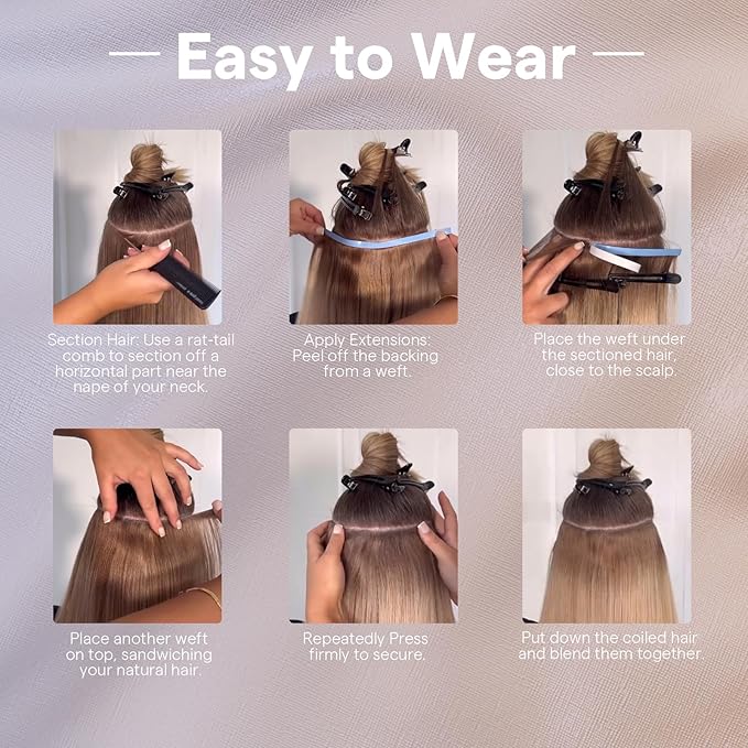 Full Shine Tape in Hair Extensions Human Hair Color 4 Medium Brown Ombre 24 Blonde And 4 Genius Weft Tape in Extensions Real Human Hair Double Weft 50G One Piece 22Inch Wire Adjustable Size