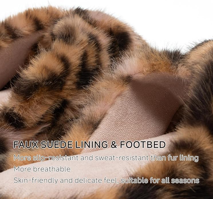 Chantomoo Womens Slippers Memory Foam Fuzzy Cross Band Faux Fur Slippers for Women Gift