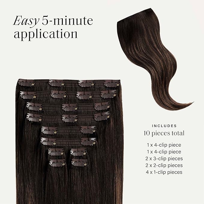 Luxy Hair 24" Mocha Brown Balayage Classic Clip-In Hair Extensions (240 grams) 100% Remy Human Hair, Natural,Volume, 10-Piece Set, Blends Easily