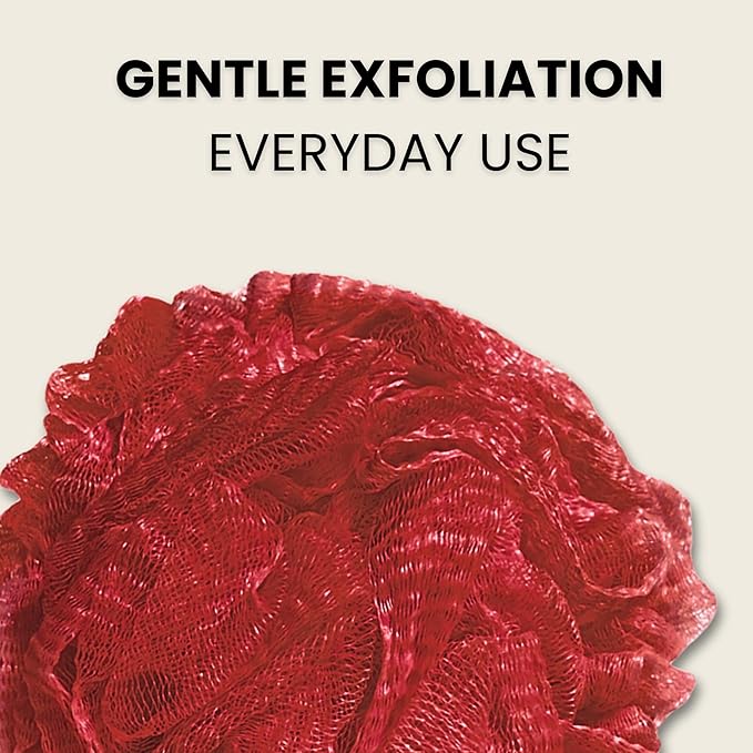 Large Bath Sponge Pack of 3 – Soft 70G Mesh Loofahs with Suction Cup (Dark Red): Gentle Exfoliation for All Skin Types, Rich Lather Poufs for Daily Shower Use