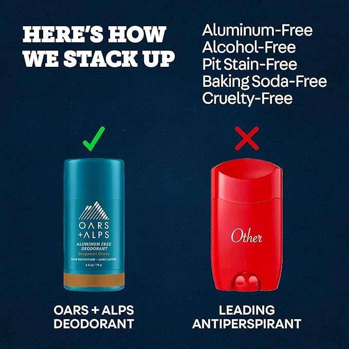Oars + Alps Deodorant for Men & Women, Aluminum Free Deodorant for Men, Clean Ingredients, Vegan, Long Lasting, Odor Protection, Bergamot Grove, 3pk, 2.6oz