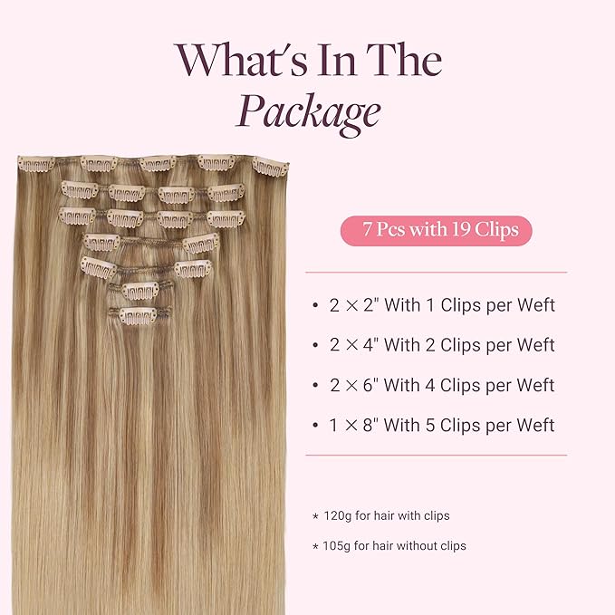 GOO GOO Clip in Hair Extensions Real Human Hair, Remy Human Hair Extensions Clip ins for Women, Natural Human Hair, 14inch 120g 7 Pcs, #12A/18H Ash Beige Blonde Blend