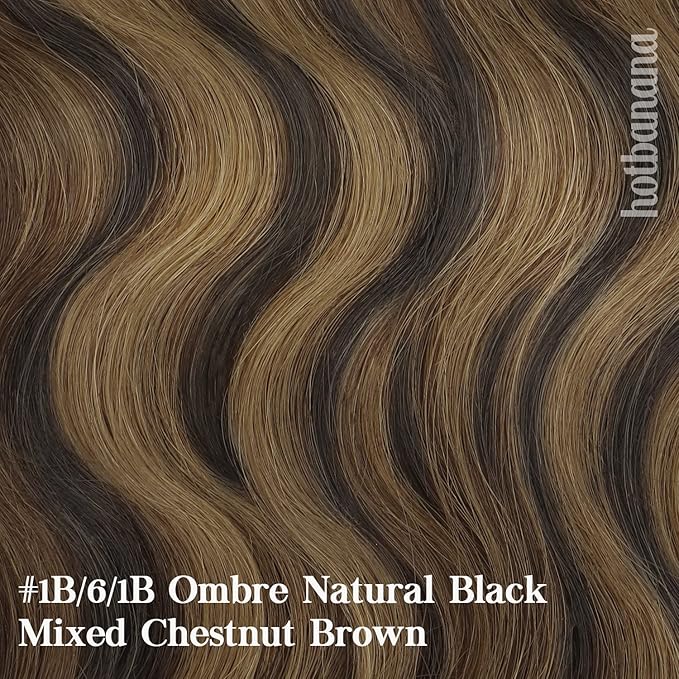 HOTBANANA Human Hair Clip in Hair Extensions, Balayage Natural Black to Chestnut Brown 75g Clip in Hair Extensions Real Human Hair Straight Remy Hair Clip Ins Dark Roots Ombre 12 Inch 7pcs