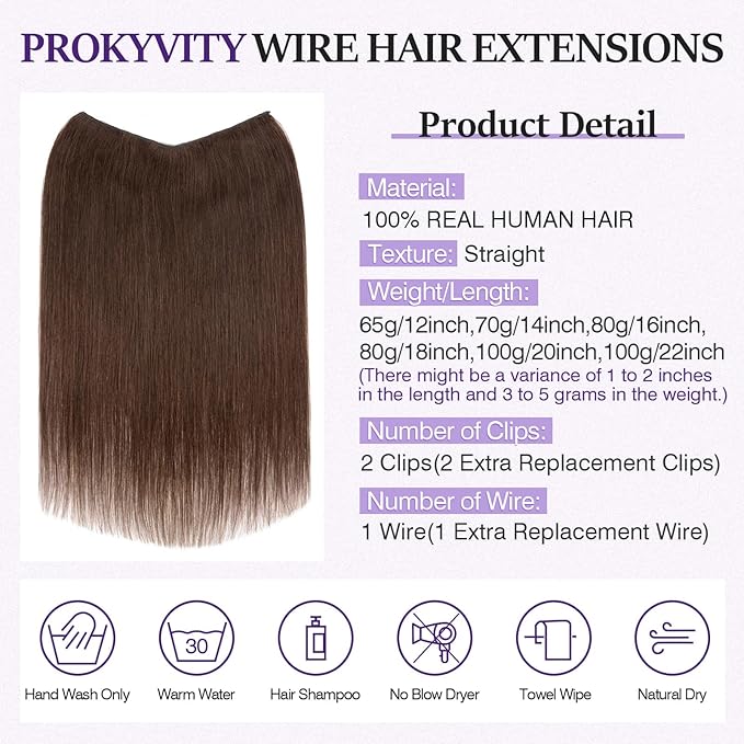 Halo Hair Extensions Real Human Hair,Halo Hair Extension 100% Human Hair,Wire Hair Extensions,Thicker 02 Dark Brown 22inch/100g